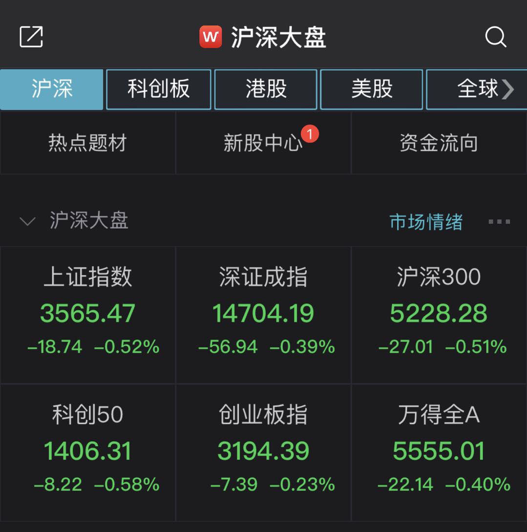 A股集体低开：沪指跌0.52% 上海本地股逆市大涨