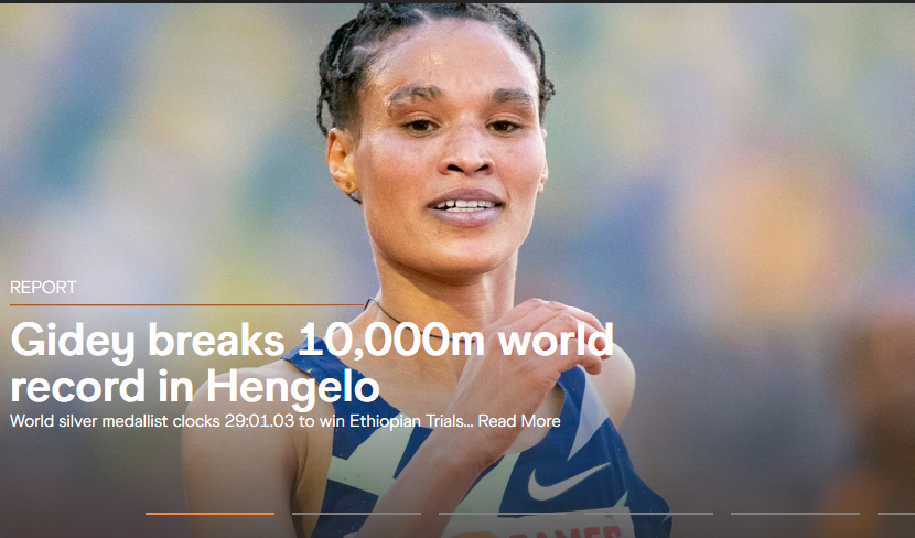  23岁的吉迪以29分01秒03创造新的女子10000米世界纪录。网络截图