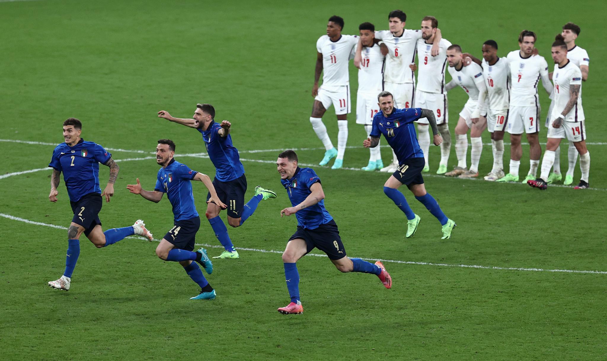 英格兰队只能目送意大利点球获胜。