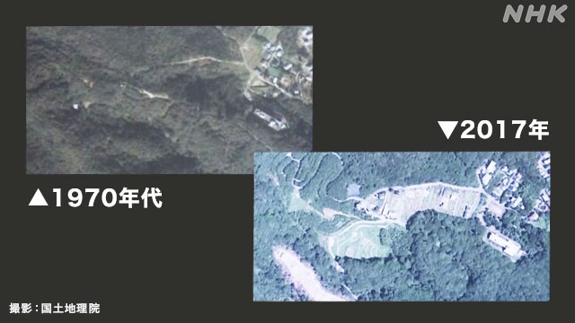 Landform changes near the incident area map from NHK