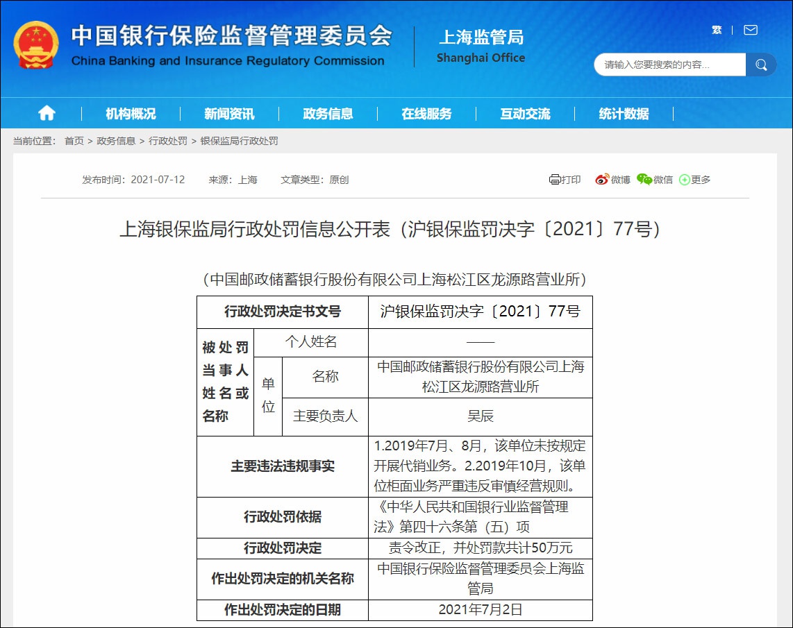 邮储银行身陷“违规深渊”：年内被罚超6500万 理财信贷均涉其中