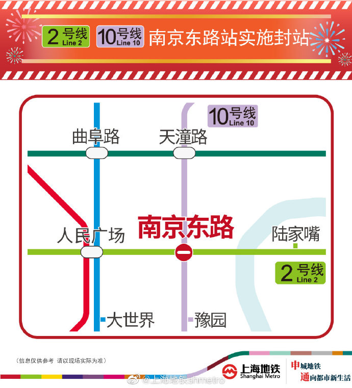 上海地铁2号线、10号线南京东路站7月1日至4日部分时段封站