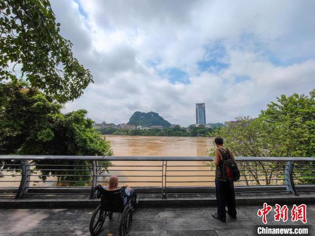 超警洪峰过境广西柳州，民众岸上围观。 王以照 摄