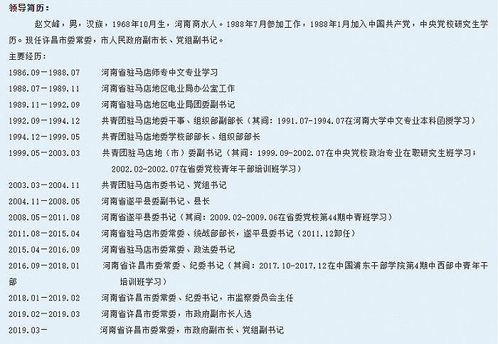 赵文峰任平顶山市人民政府副市长,代理市长