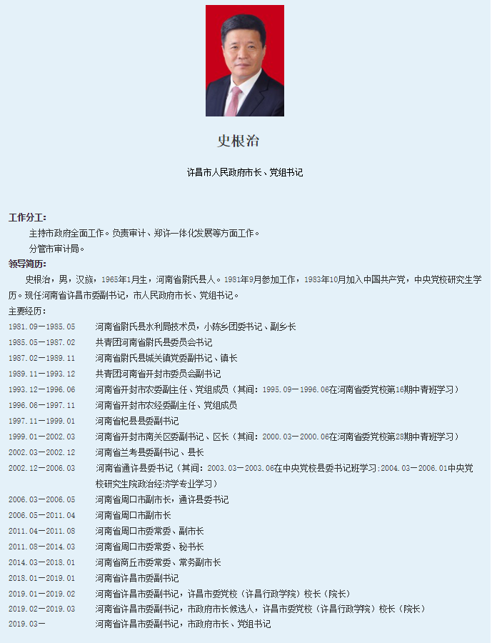 史根治任许昌市委书记