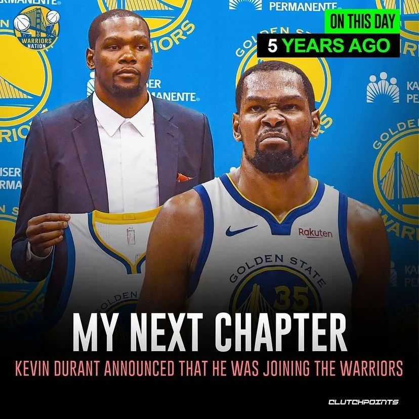 5年前的今天,杜兰特宣布加盟勇士!今天kd回应了这么一句话