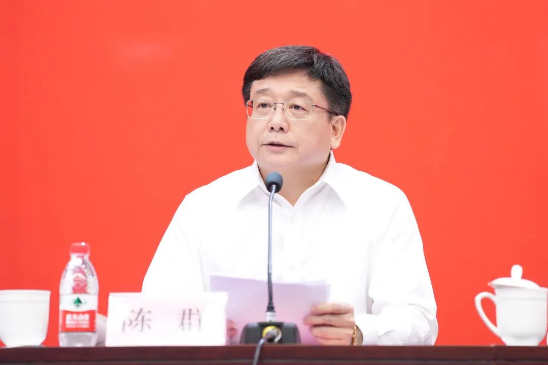 上海副市长,代表团团长陈群讲话.