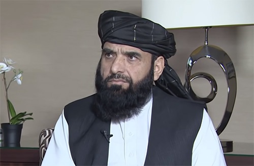 塔利班发言人苏海尔·沙欣（资料图），外媒视频截图