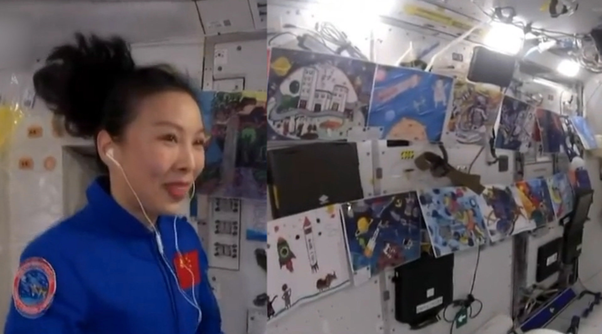 中国空间站第一次办画展王亚平如数家珍孩子们脑洞大开