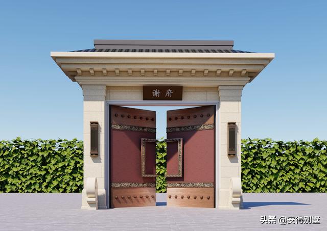 75m.新中式风格,霸气高端.门楼一:门楼总宽7.5m,高5.75m.