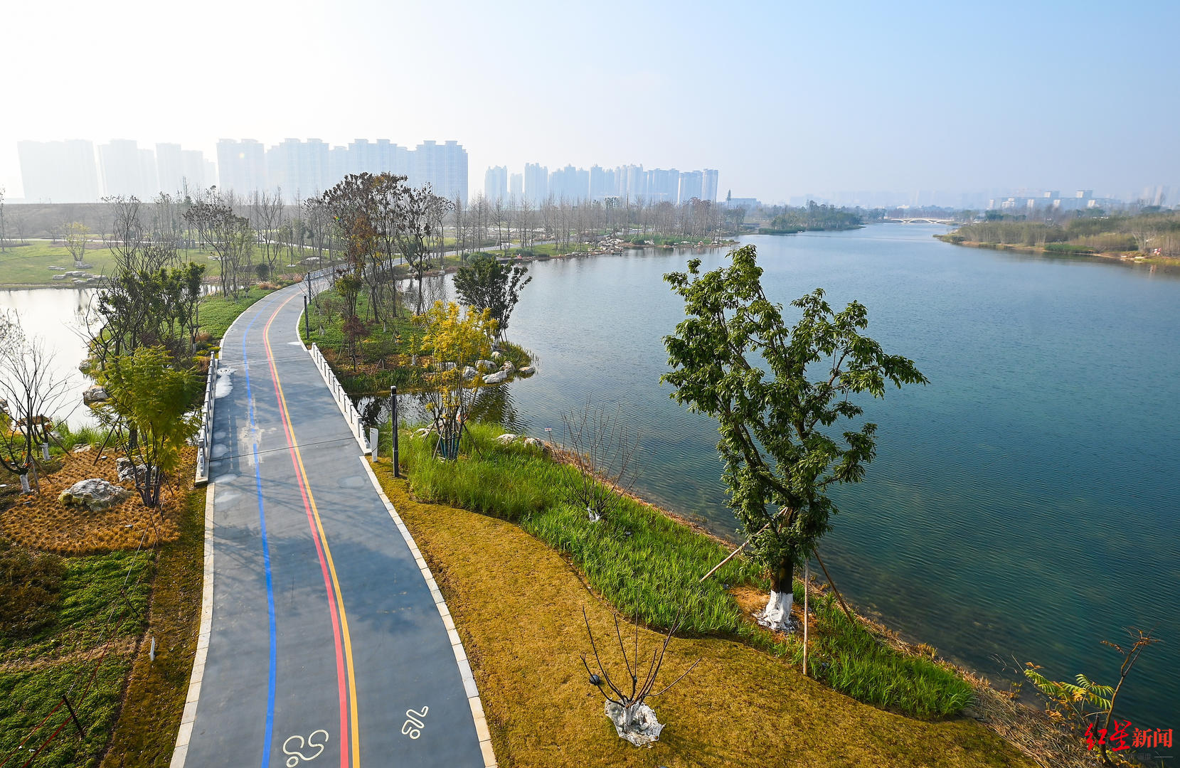 运动成都的2022年第一天沿着绿道奔跑