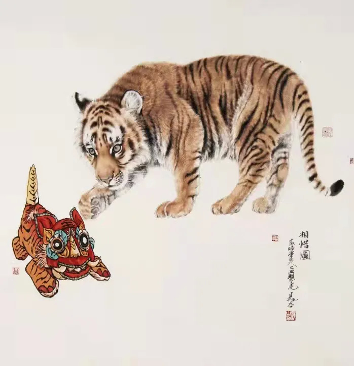 慧……十二年前晁谷在他第一轮的生肖虎作品中所描绘的虎是以工笔的