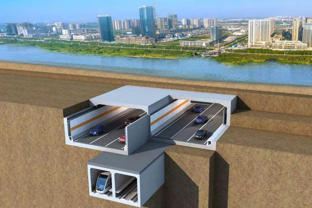 8亿元下层为两孔地铁隧道,上层为双向六车道的市政公路隧道,与艾溪湖