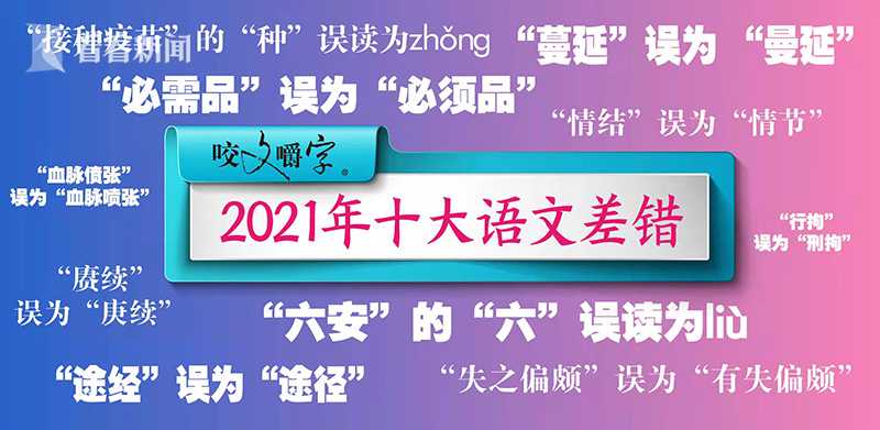 《咬文嚼字》编辑部2021年十大语文差错公布