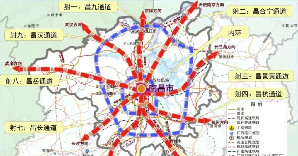 南昌铁路规划米字型枢纽共9个方向沪昆高铁通了两个方向