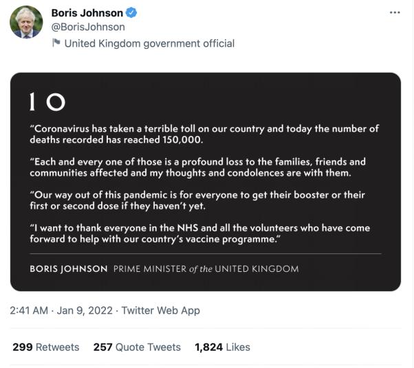人物|英国累计新冠死亡病例超15万 约翰逊发文致哀与慰问