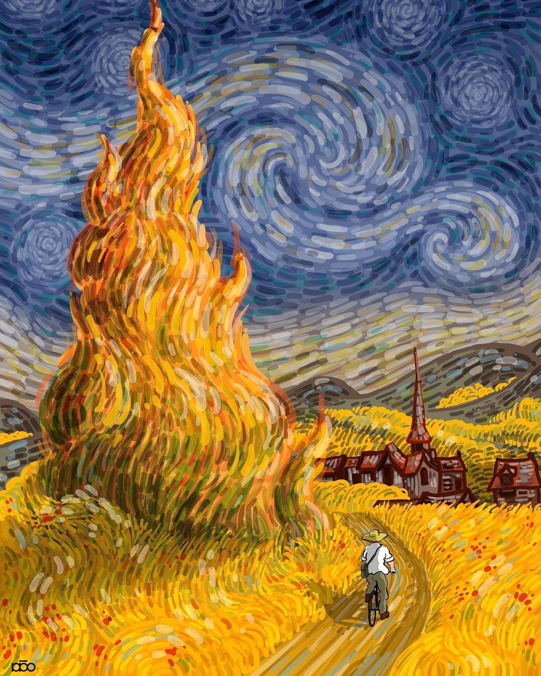 插画师alirezakarimimoghaddam笔下的梵高走进了画里