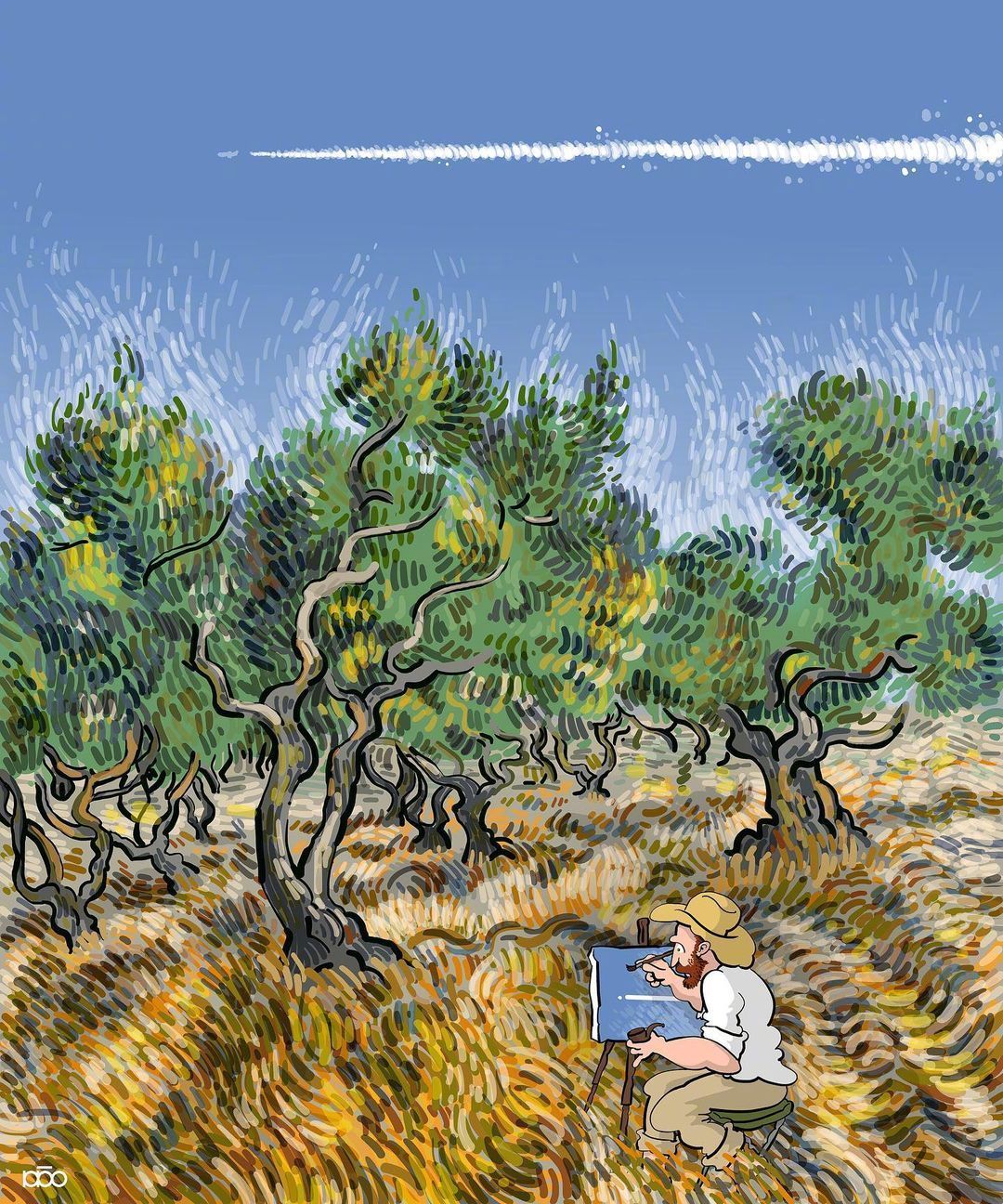 插画师alirezakarimimoghaddam笔下的梵高走进了画里