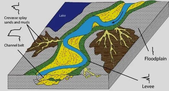 河流沉积结构分布示意图schematic-features-of-a-meandering-fluvial