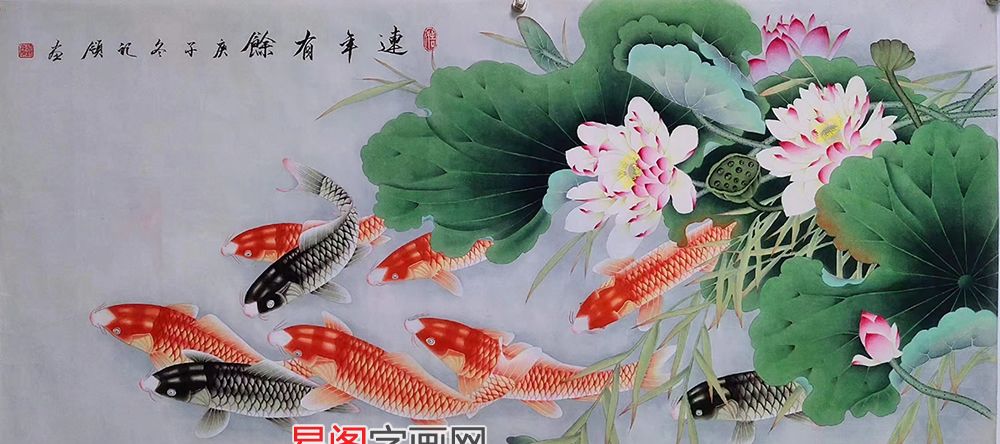 欣賞胡記領九魚荷花圖 淺談九魚荷花圖的藝術特色|荷花|魚|工筆_新浪