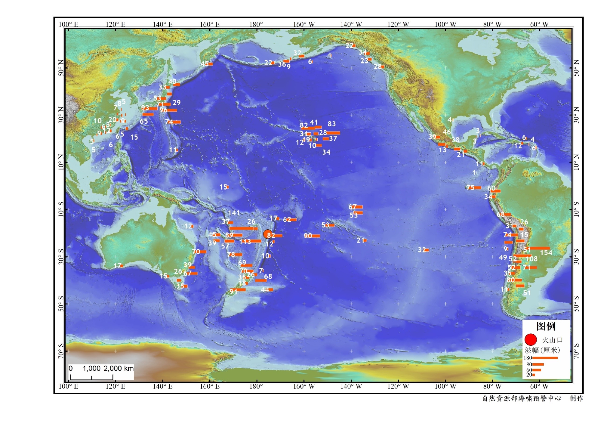 水位监测站海啸最大波幅值图。自然资源部海啸预警中心供图