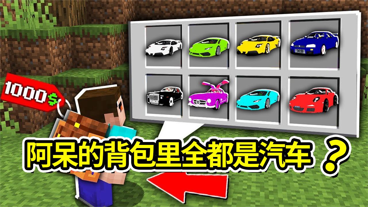 我的世界:一直揭不开锅的阿呆背包里全都是汽车?这就是运气吗?