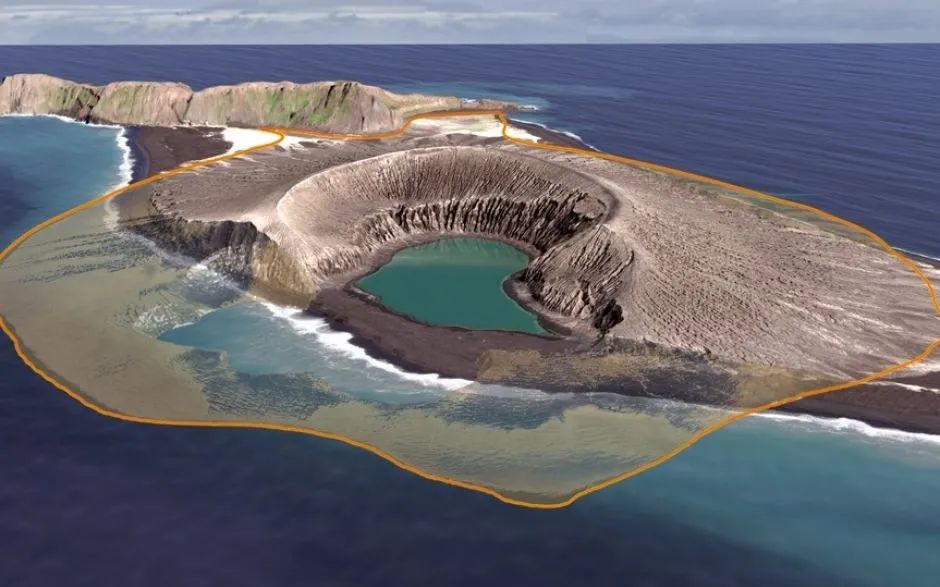 ▲Hunga Tonga火山岛。自然资源部海啸预警中心供图