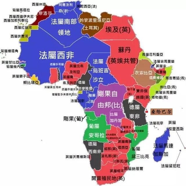 一战前的非洲地图,德国(黑色)占有的地区第一次世界大战后,作为战败国