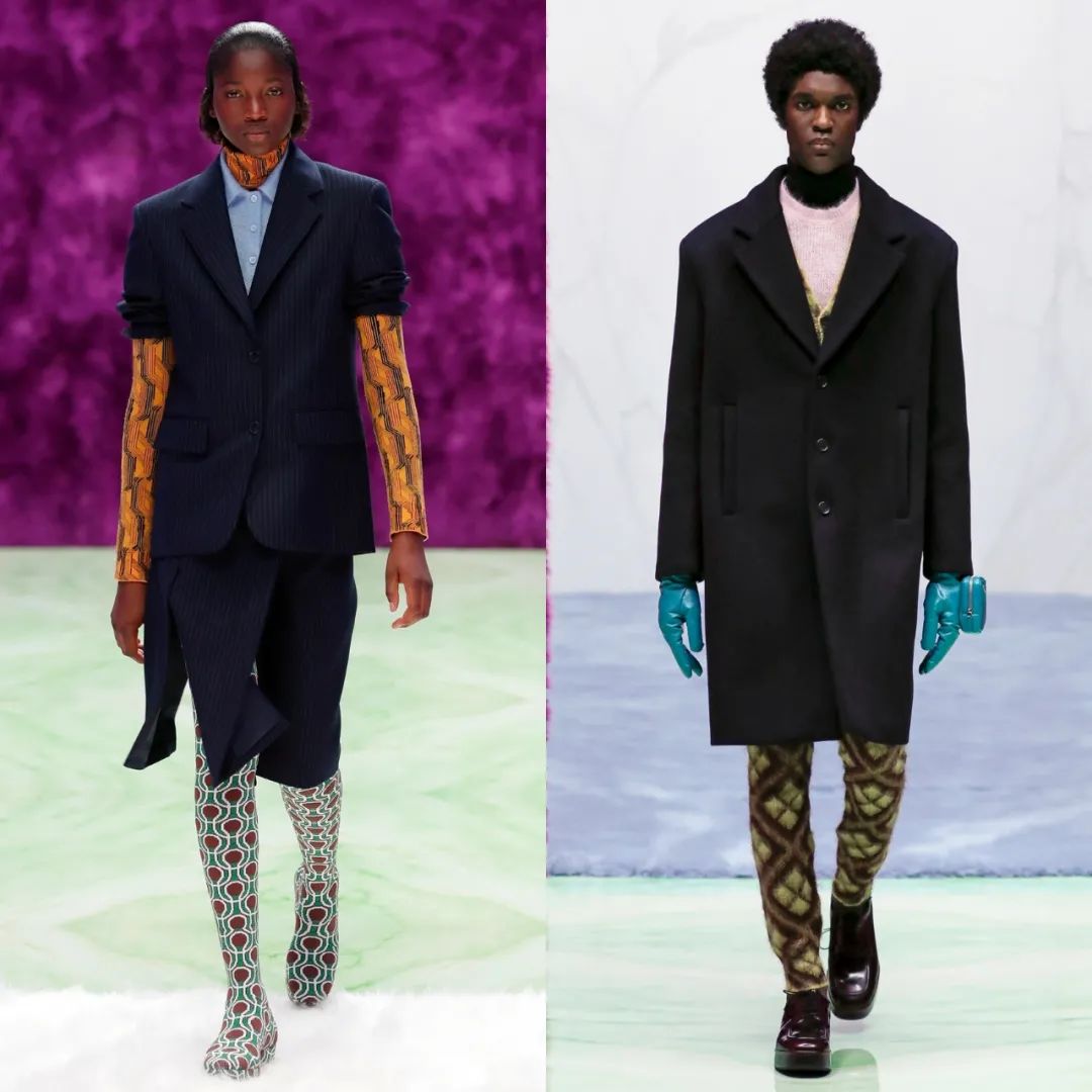 左：PRADA FALL 2021 READY-TO -WEAR，右：PRADA FALL 2021 MENSWEAR