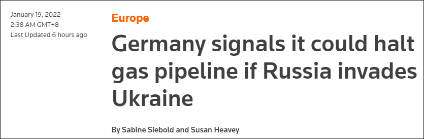 德总理：若俄入侵乌克兰 将考虑停止“北溪2号”项目