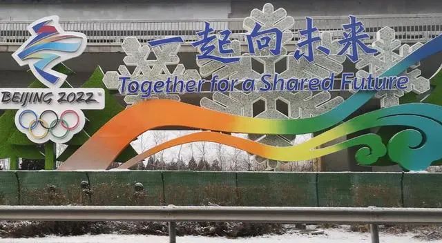 1月20日，在北京四元桥拍摄的“魅力冬奥”主题花坛。中国日报记者 王壮飞 摄
