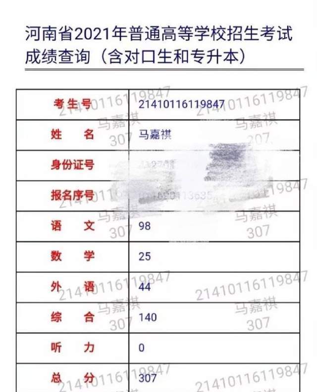 马嘉祺2021高考成绩好吗考了多少分 马嘉祺2021高考分数成绩单介绍