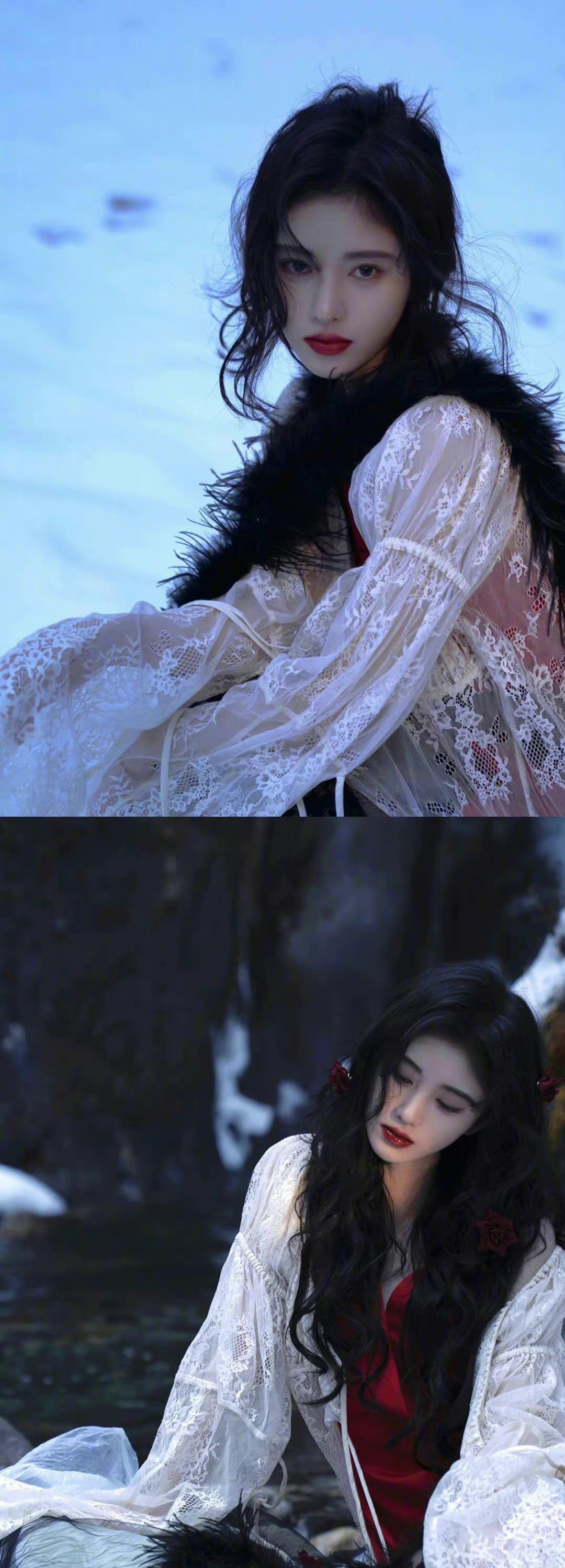 鞠婧祎红裙雪地大片谁会拒绝雪地里的氛围感美女呢