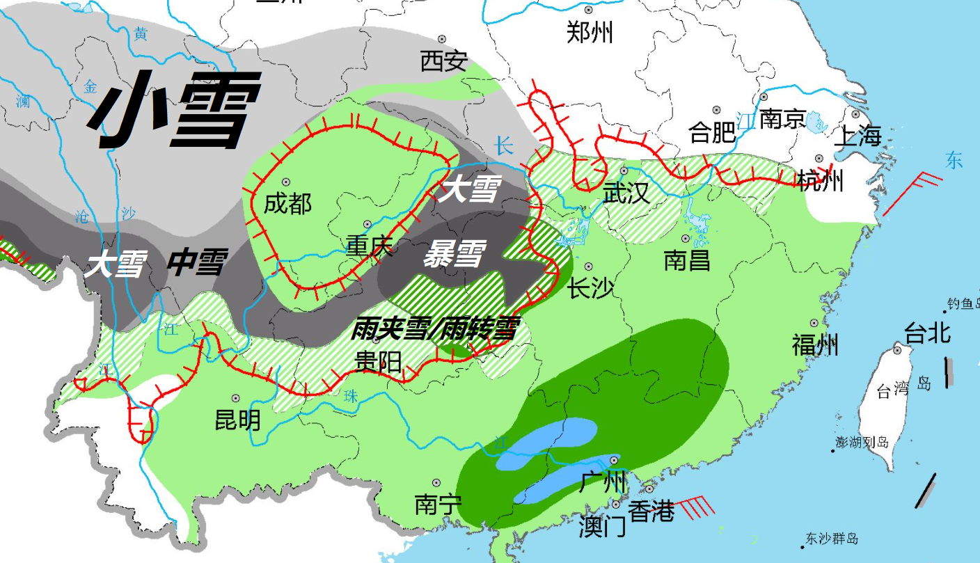 广西广东湖南江西不少地方还可达中到大雨,在大范围的阴雨雪中,这个