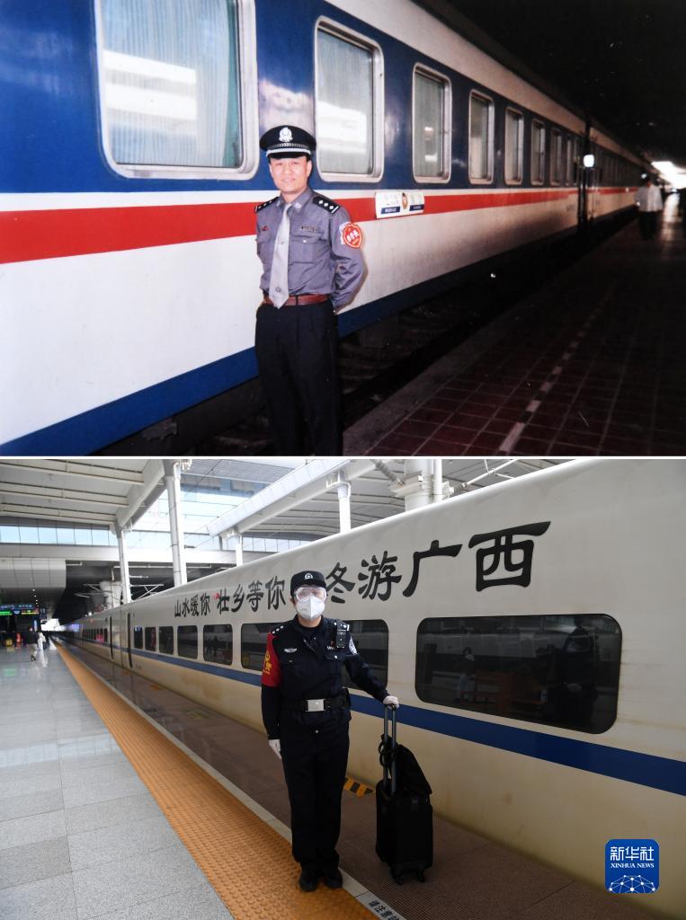 上图:2000年,孙方平在一次值乘期间在z5次列车前留影(受访者供图)