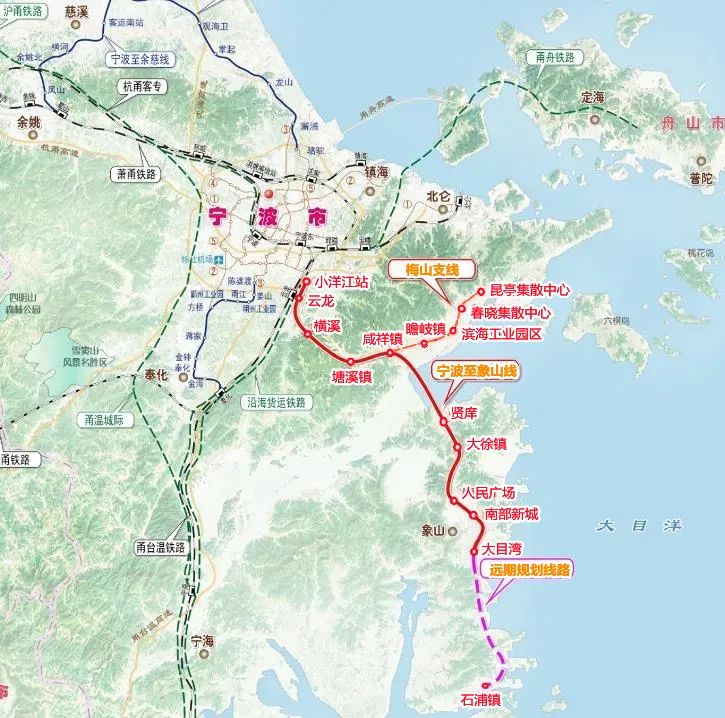 线,连接宁波主城与象山,支撑城市空间向南拓展,覆盖鄞州区云龙,横溪