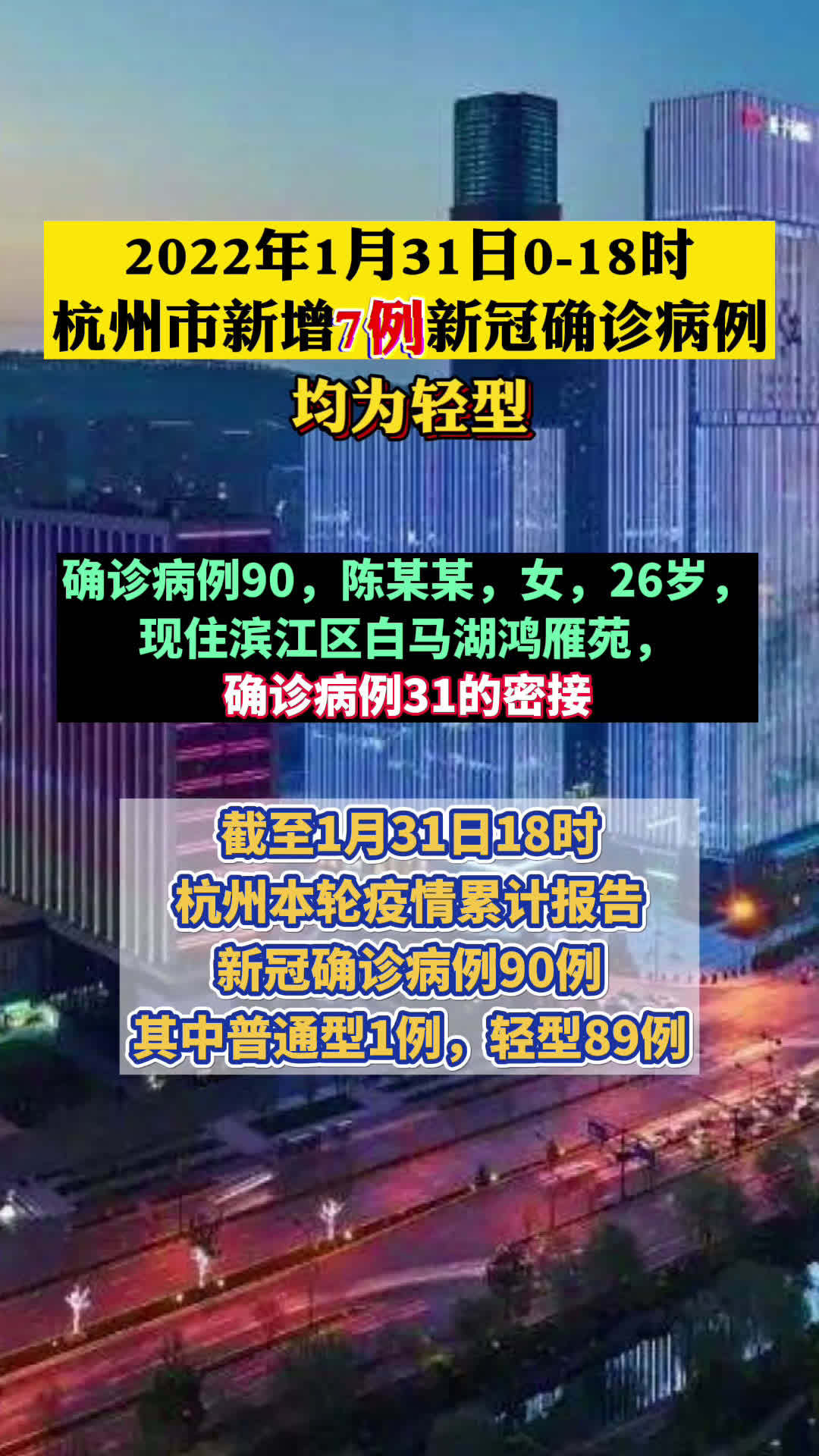 1月31日018时杭州市新增7例新冠病例确诊