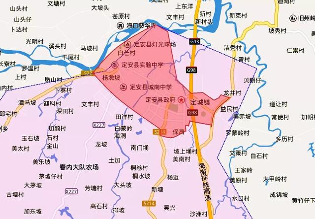定安中学→富民小区→环城南路→南渡江沿江路围合区域及围合区域道路