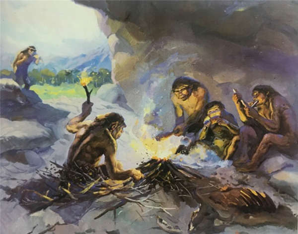 北京猿人用火想象图.图片来自网络.