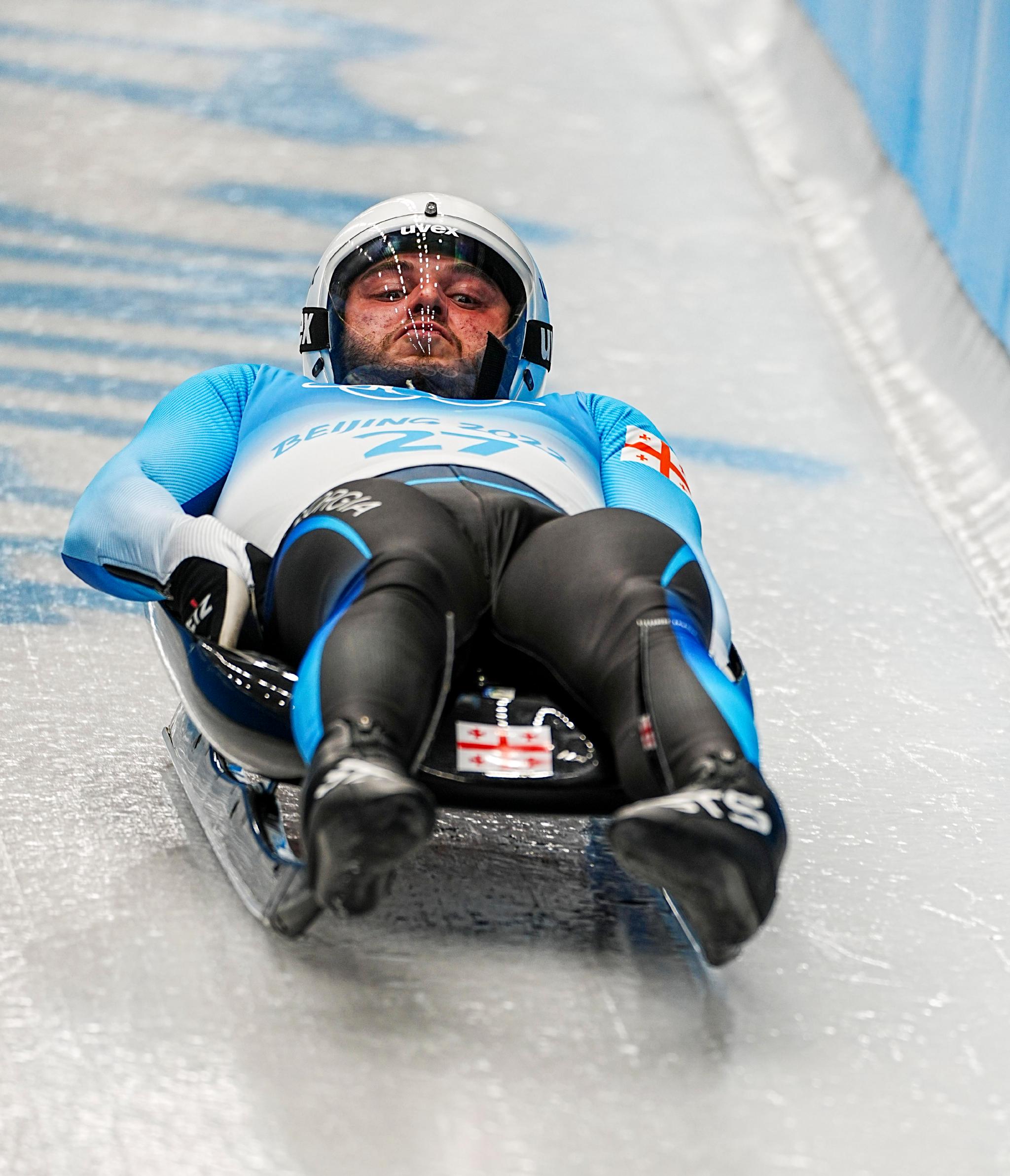 格鲁吉亚选手萨巴·库马里塔什威利在比赛中(2月6日摄).