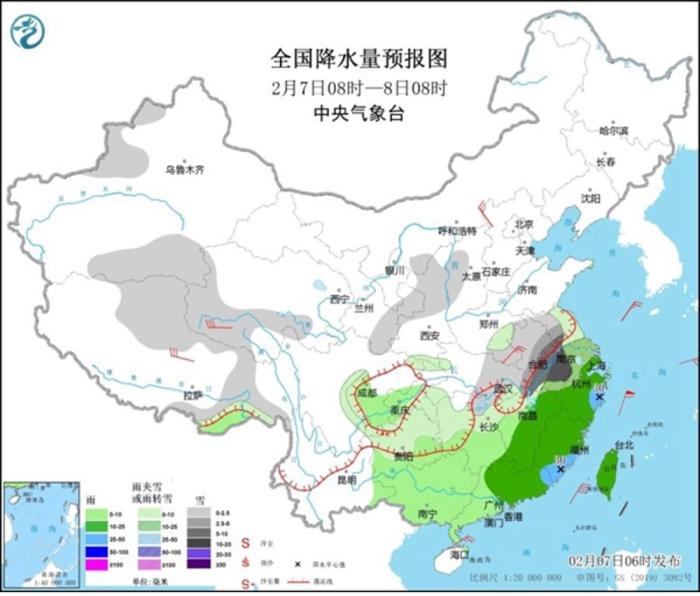 全国降水量预报图。 图片来源：中央气象台