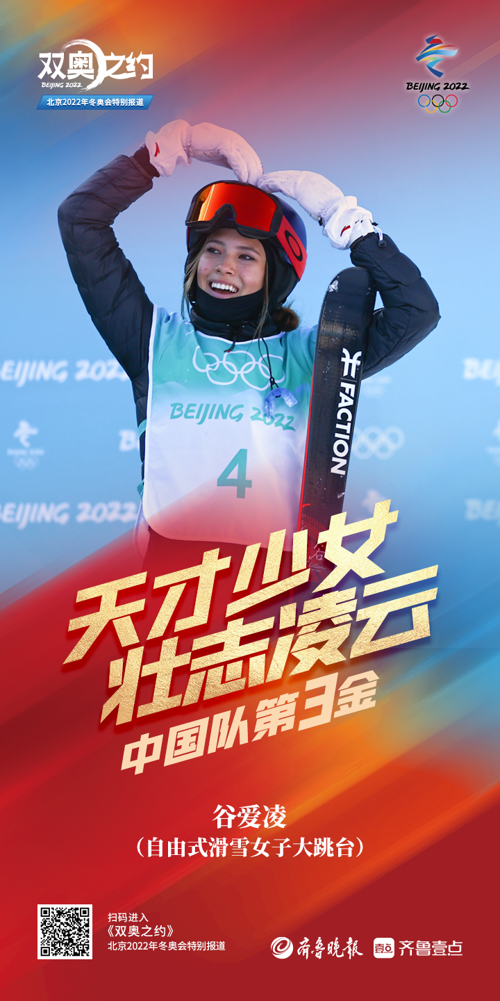 壹点海报超越自我谷爱凌夺自由式滑雪女子大跳台冠军