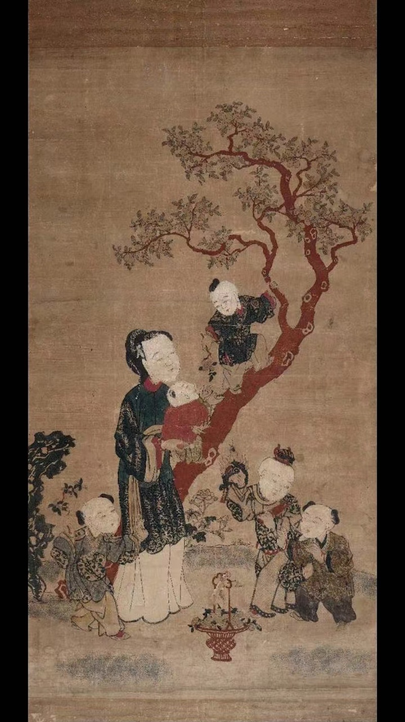 《五子登科图》清嘉庆 墨版套色手绘 姑苏版年画《武财神》清代中期