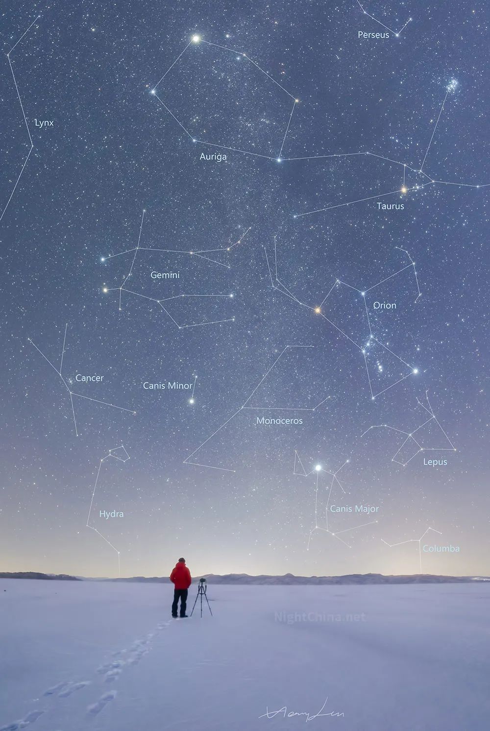 冰天雪地之间冬季星座逐一升起夜空中国