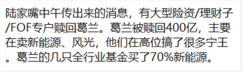 图：关于葛兰被巨额赎回的市场传言       来源：网络