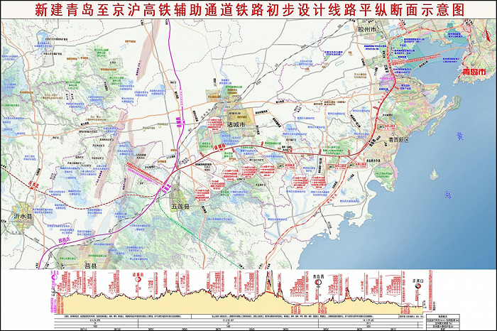 新建青岛至京沪高铁辅助通道铁路,旨在直接增强青岛西,潍坊诸城和日照