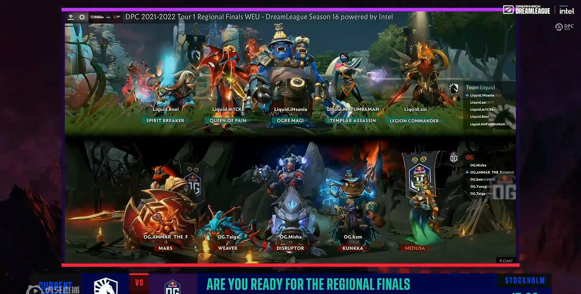 阵容方面,liquid点出了圣堂,女王,军团,白牛,蓝胖,og则是拿到美杜莎