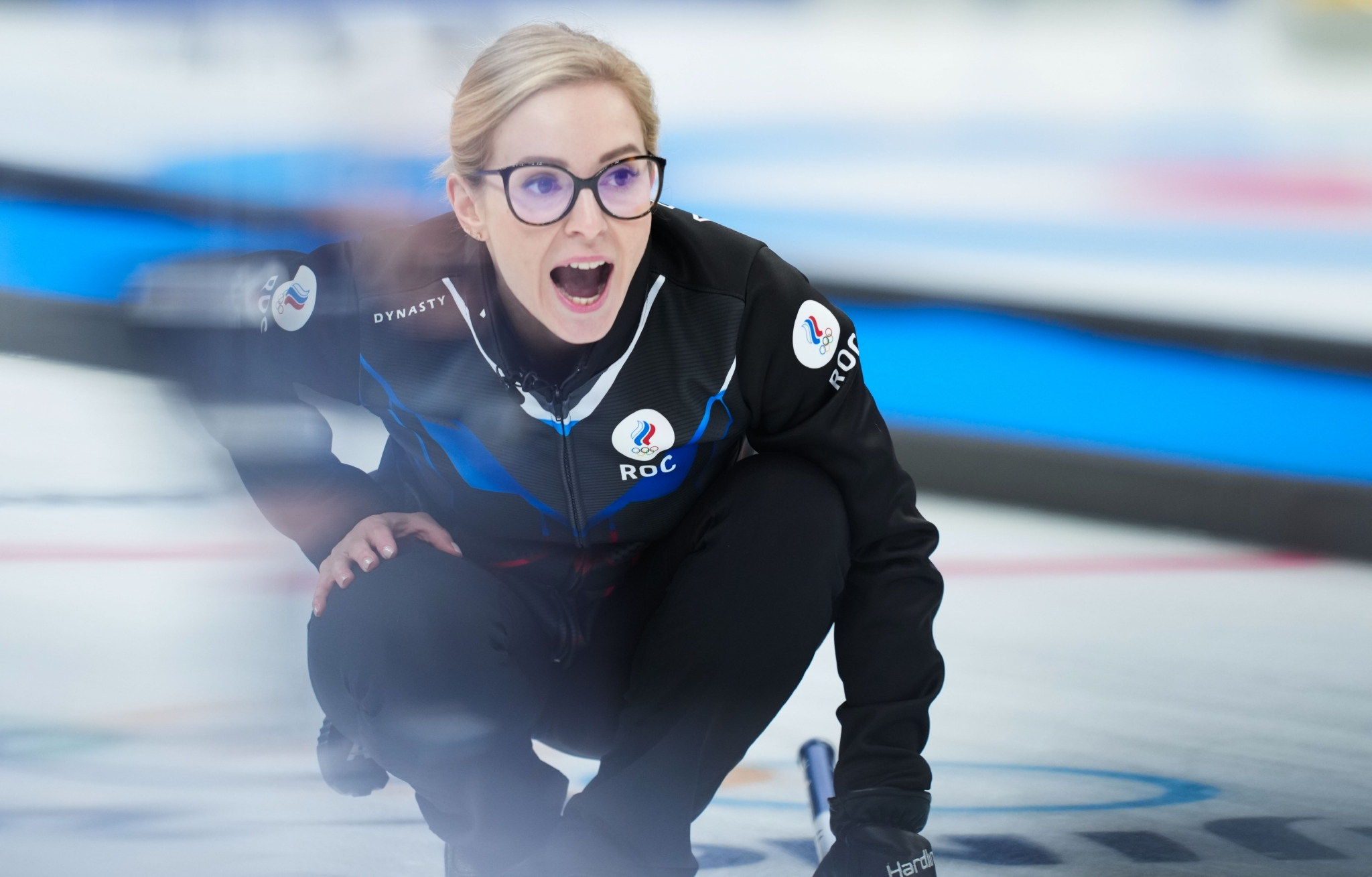 2月12日,俄罗斯奥委会队选手尤利娅·波尔图诺娃在比赛中.