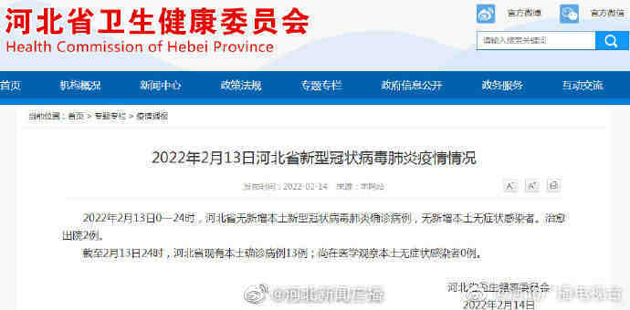 2022年2月13日河北无新增本土确诊病例 治愈出院2例休闲区蓝鸢梦想 - Www.slyday.coM
