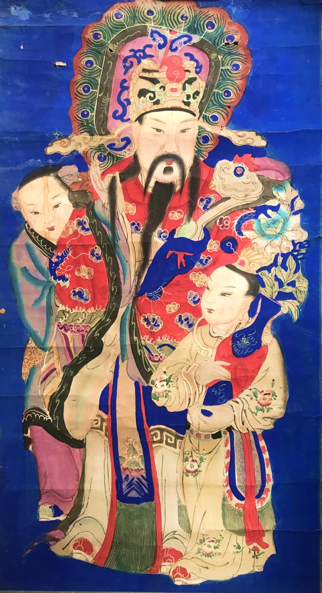 天官赐福中堂画 版印笔绘 清代 天津杨柳青地区